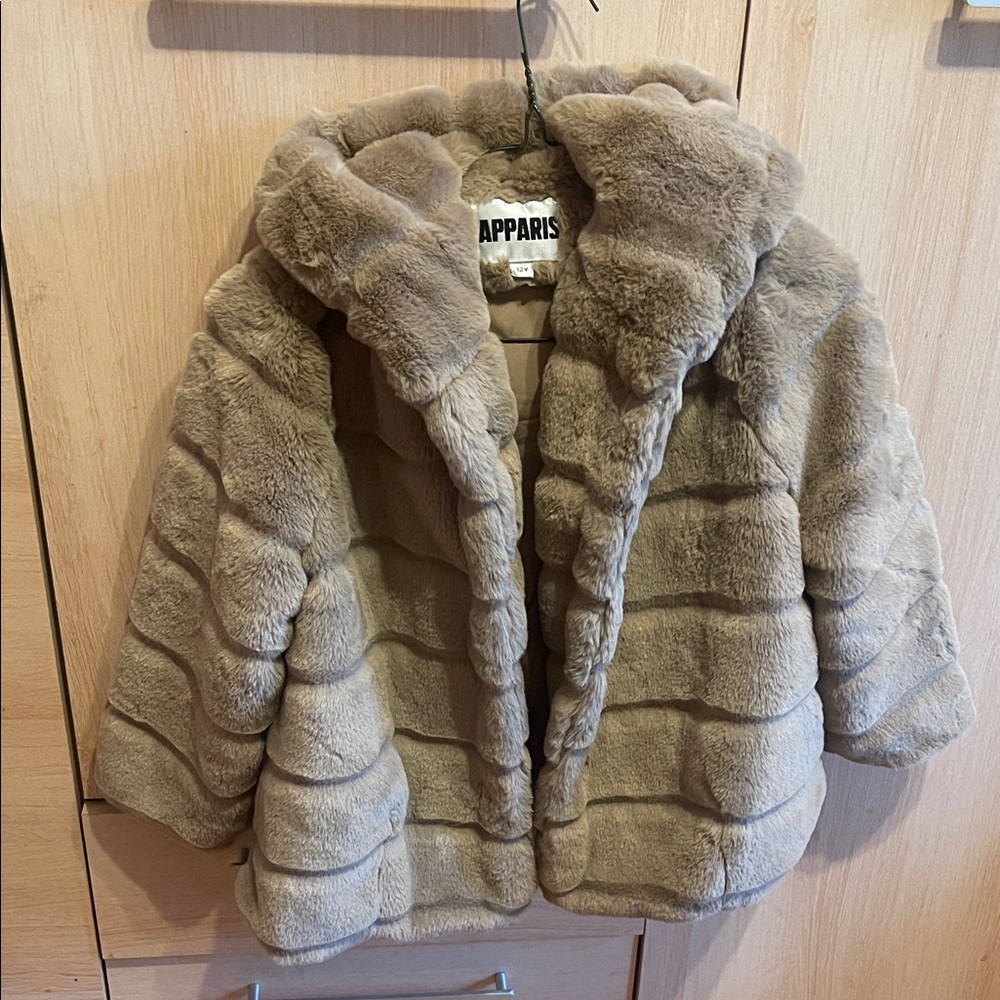 Apparis Kids Faux Fur Coat in Tan